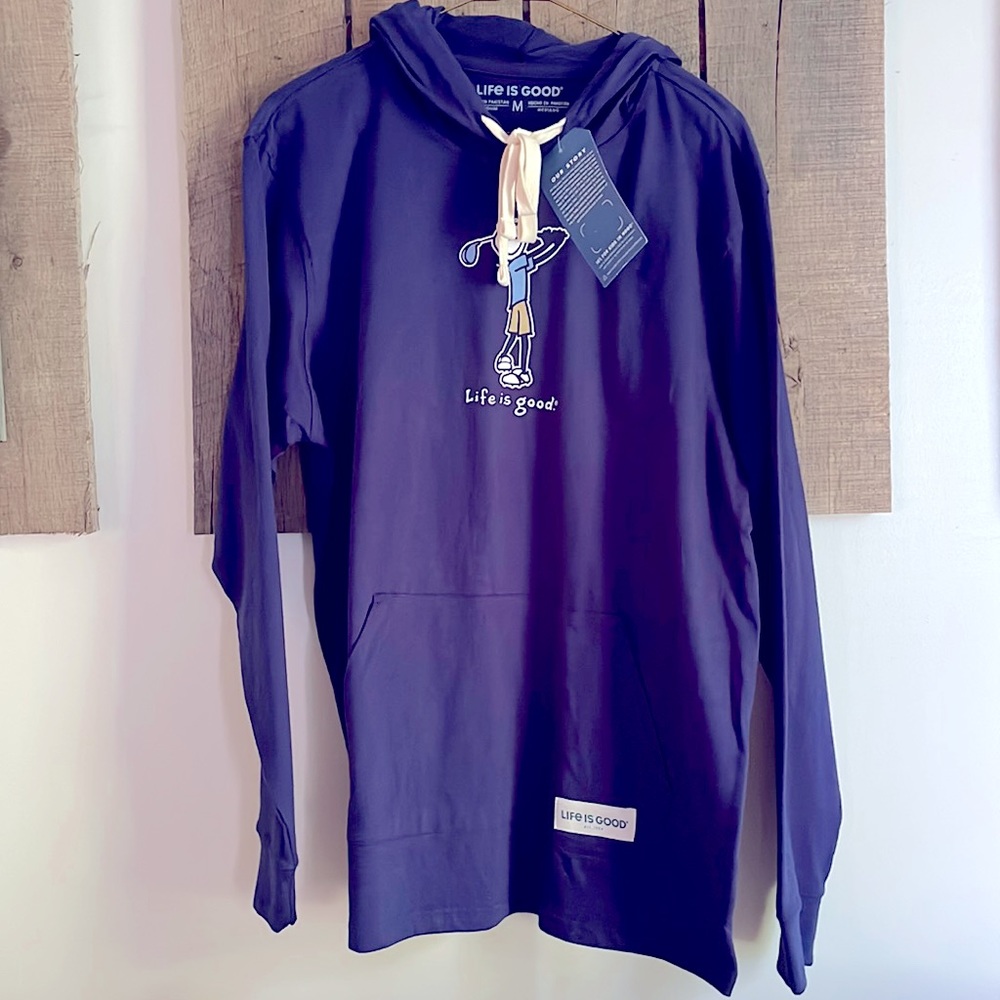 Life is Good Golf Crusher Long Sleeve Hooded Tee Shirt Golfer.  Size Medium Navy - Picture 5 of 11